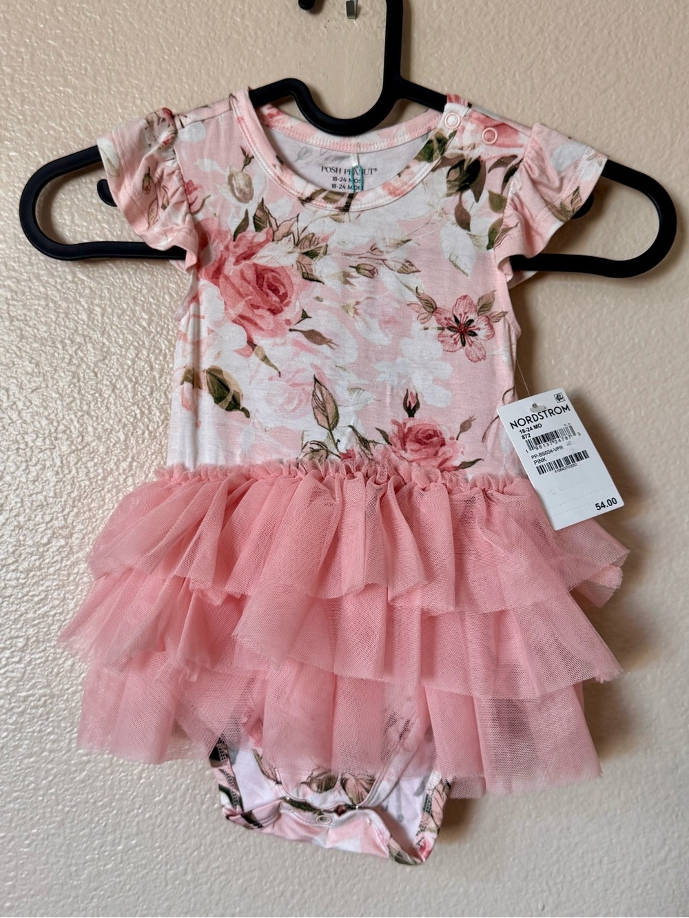 Posh Peanut NWT Vintage Pink Rose Bamboo Cap Sleeve Tulle Tutu Bodysuit 18-24 MO